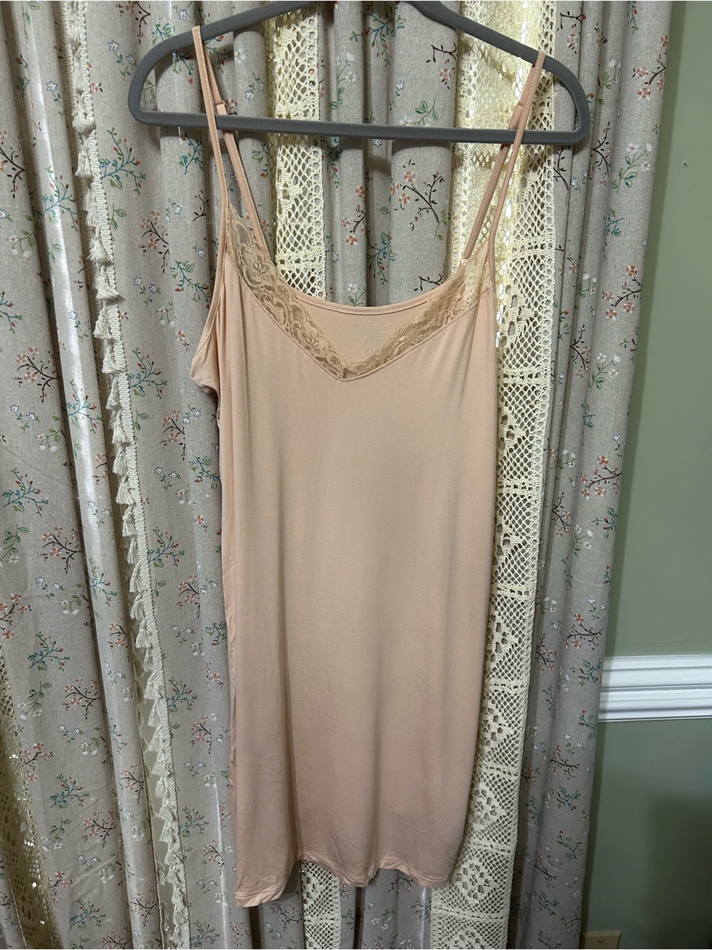 GYS Bamboo Lace Trim Slip Dress Camisole Nude Beige XL NWT Soft Stretch Layering